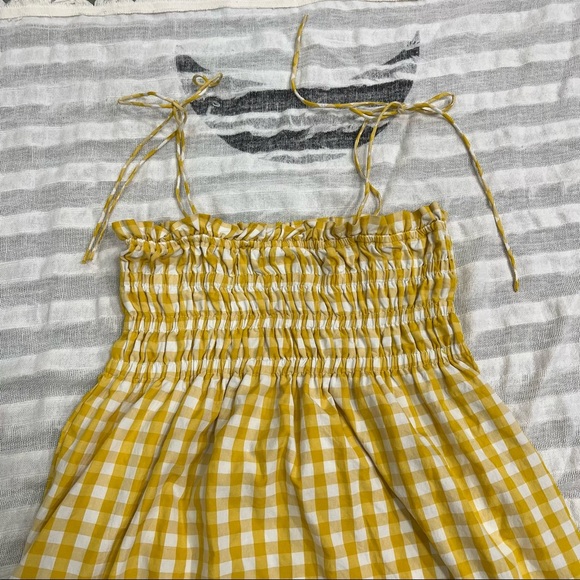 & Merci Womens Yellow White Gingham Tie Straps Mini Dress Sz S Boho Cottagecore - Picture 5 of 12